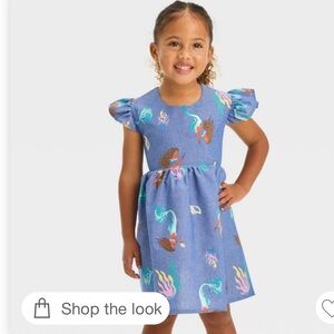 Toddler blue empire dress Ariel/ocean prints 12-18  months THE LITTLE MERMAID